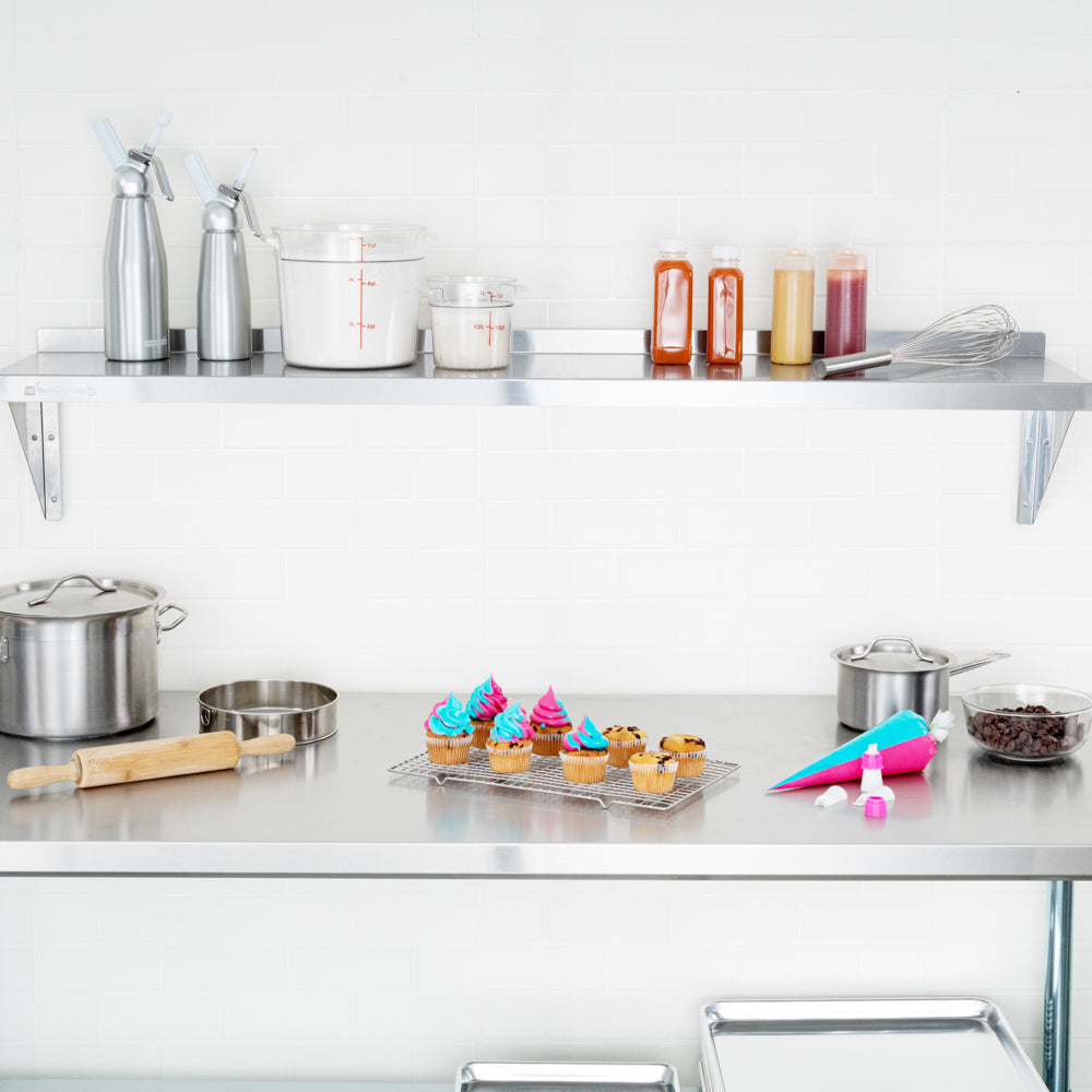 Kitchen Tek 16-Gauge 430 Stainless Steel Solid Wall Shelf - Medium Duty - 12" x 60" - 1 count box