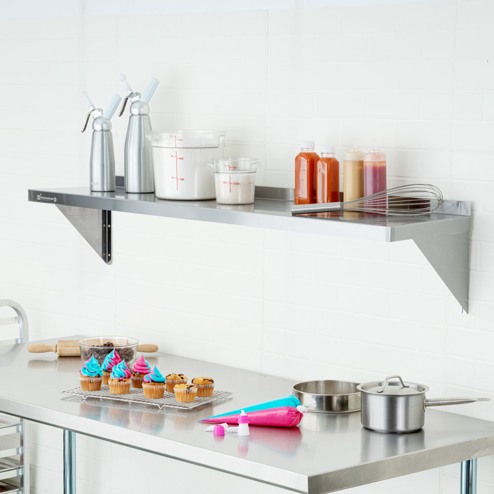 Kitchen Tek 16-Gauge 430 Stainless Steel Solid Wall Shelf - Medium Duty - 12" x 60" - 1 count box