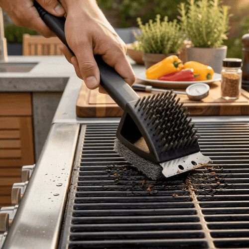 Met Lux Grill Brush / Scraper - with Scouring Pad - 15" - 1 count box