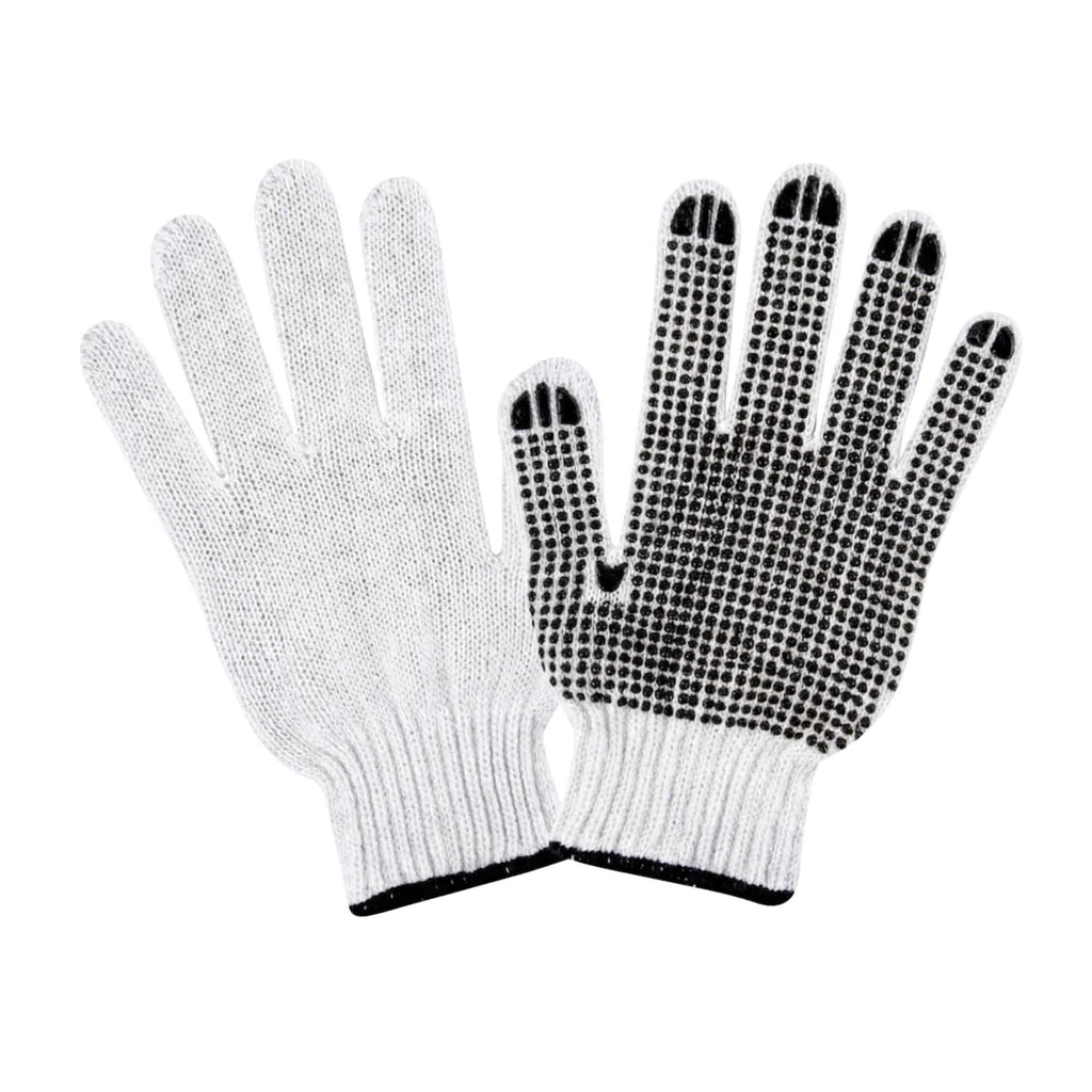 Chef 101 White Poly-Cotton Medium Work Gloves - with Black PVC Dots - 9" x 5 1/2" - Pair - 6 count box