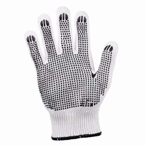 Chef 101 White Poly-Cotton Medium Work Gloves - with Black PVC Dots - 9" x 5 1/2" - Pair - 6 count box