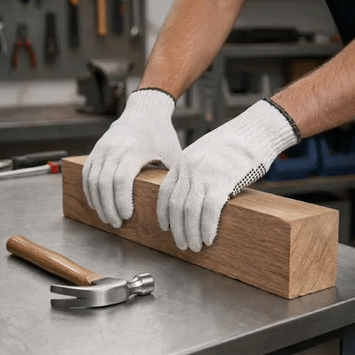 Chef 101 White Poly-Cotton Large Work Gloves - with Black PVC Dots - 10" x 6" - Pair - 6 count box