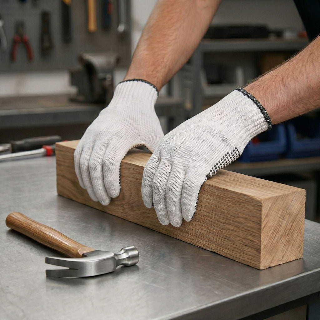 Chef 101 White Poly-Cotton Large Work Gloves - with Black PVC Dots - 10" x 6" - Pair - 6 count box