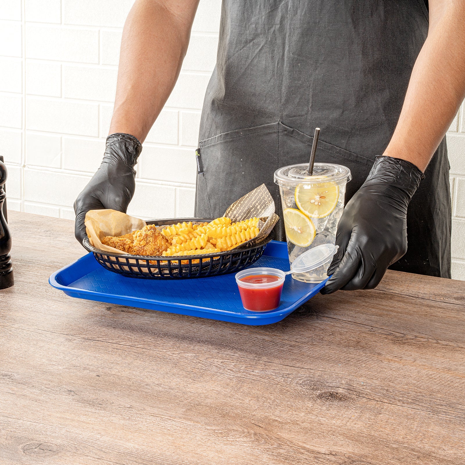 Chef 101 Rectangle Blue Plastic Fast Food Tray - 10" x 14" - 1 count box