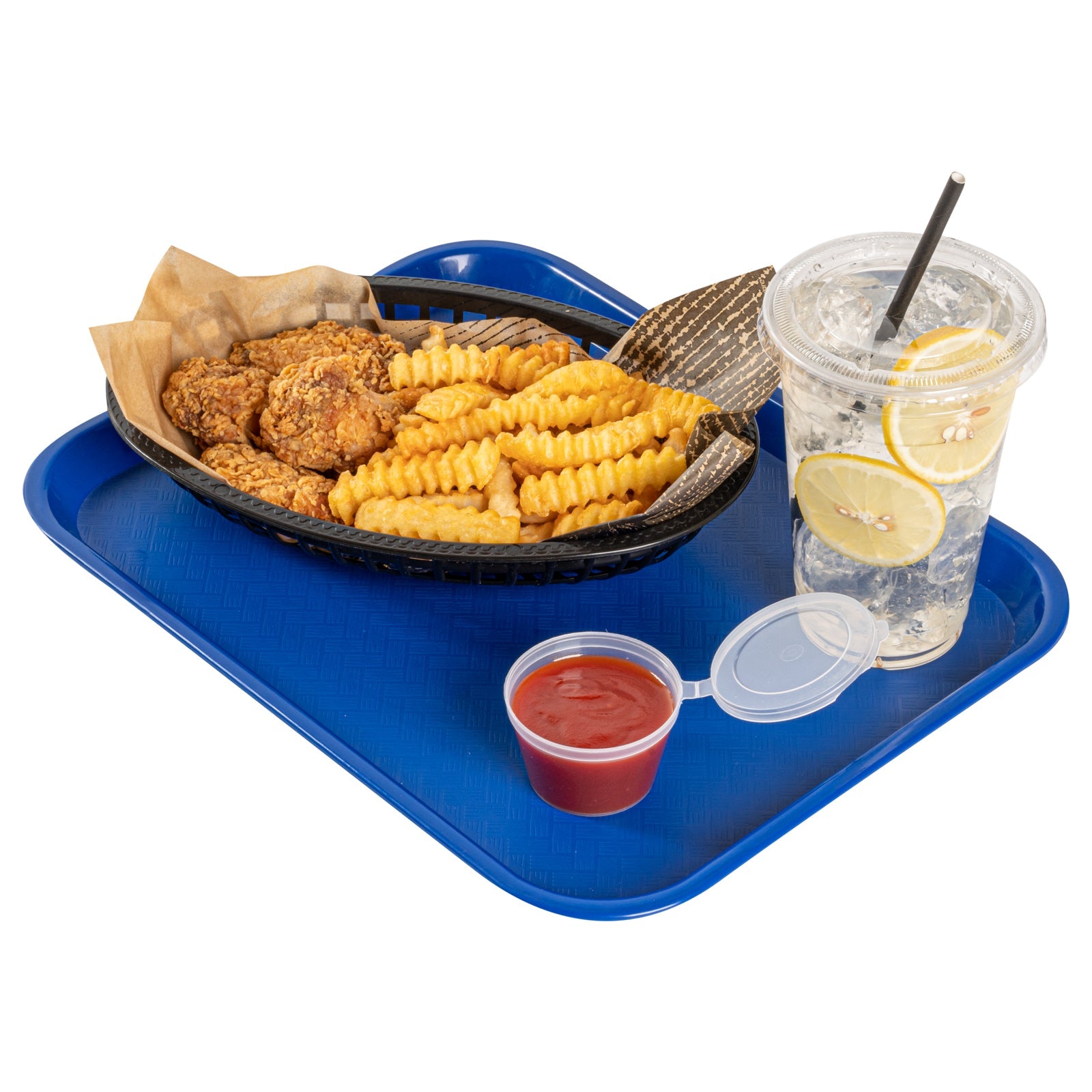 Chef 101 Rectangle Blue Plastic Fast Food Tray - 10" x 14" - 50 count box