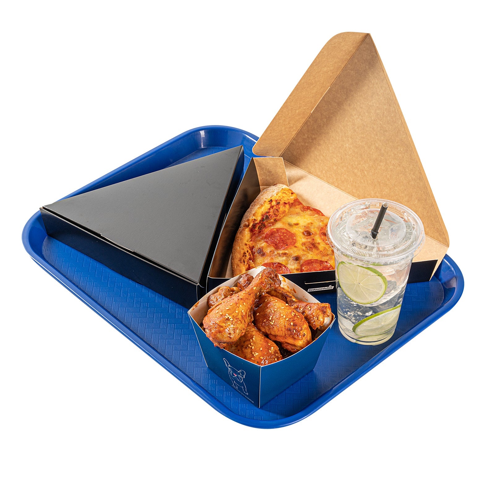 Chef 101 Rectangle Blue Plastic Fast Food Tray - 14" x 18" - 50 count box