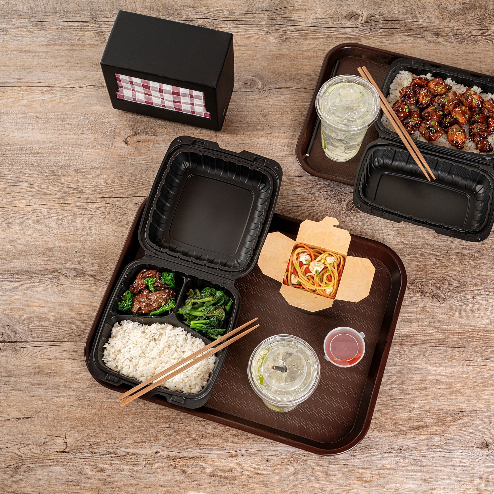 Chef 101 Rectangle Brown Plastic Fast Food Tray - 14" x 18" - 50 count box