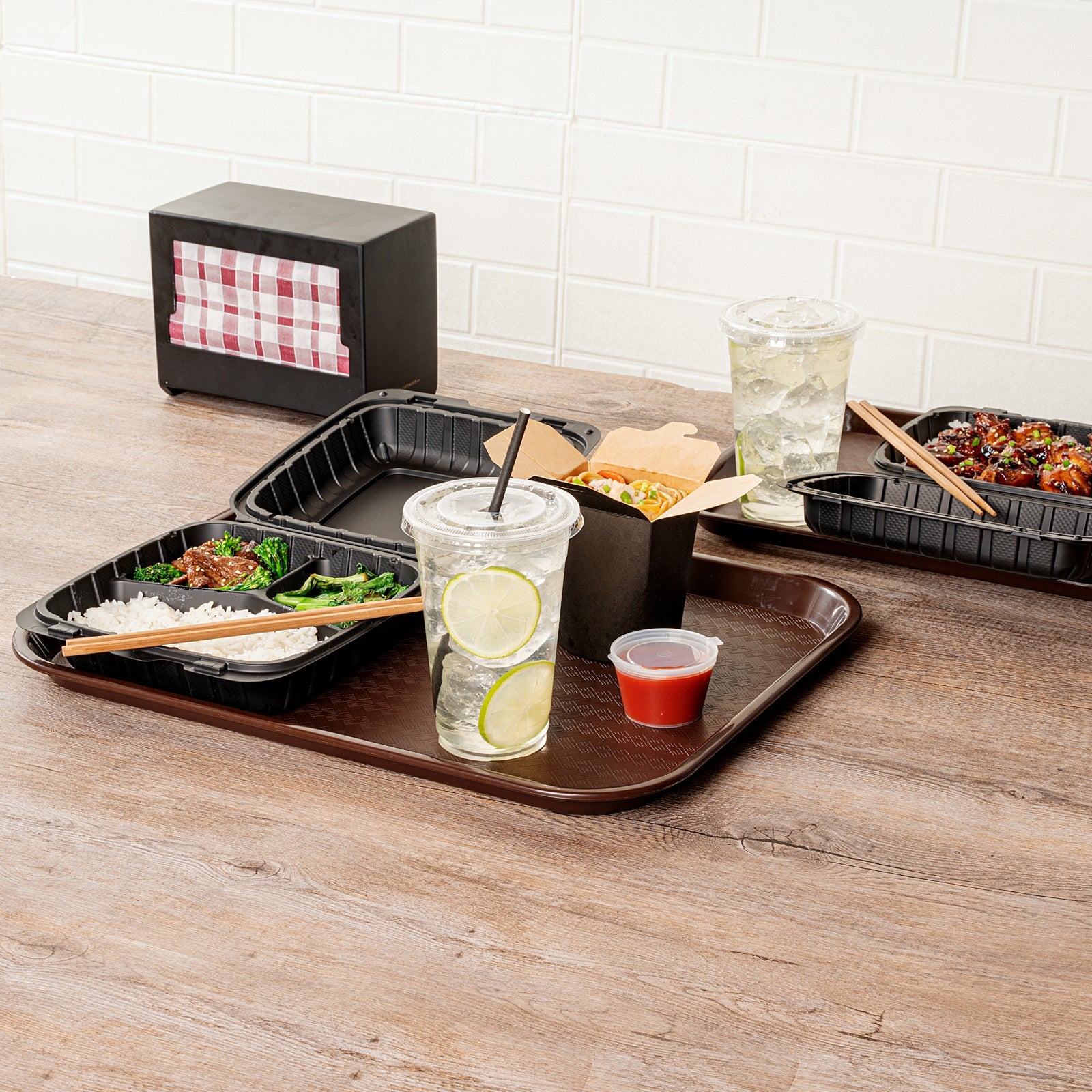 Chef 101 Rectangle Brown Plastic Fast Food Tray - 14" x 18" - 50 count box