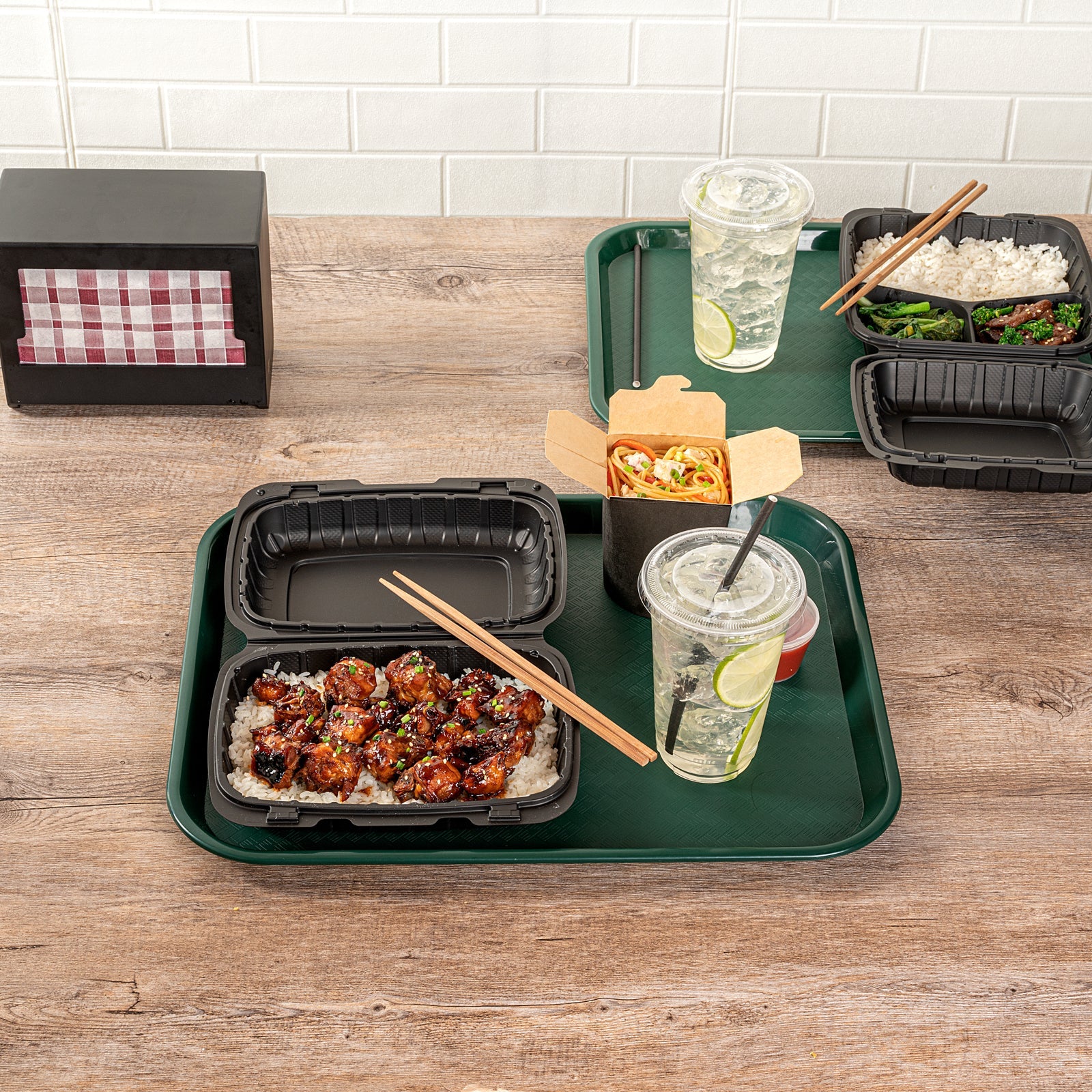 Chef 101 Rectangle Forest Green Plastic Fast Food Tray - 14" x 18" - 50 count box