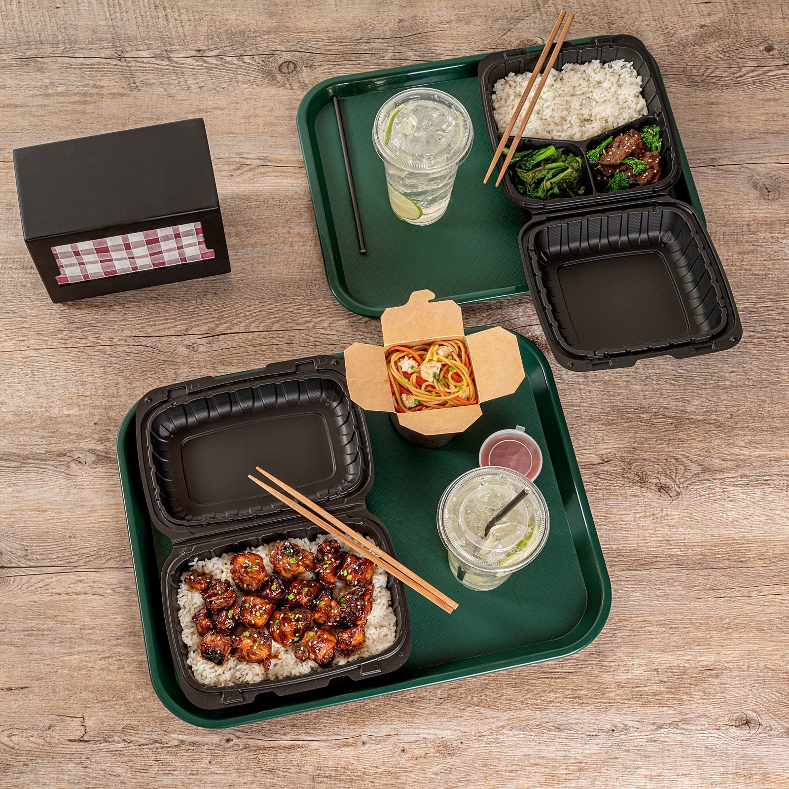 Chef 101 Rectangle Forest Green Plastic Fast Food Tray - 14" x 18" - 50 count box