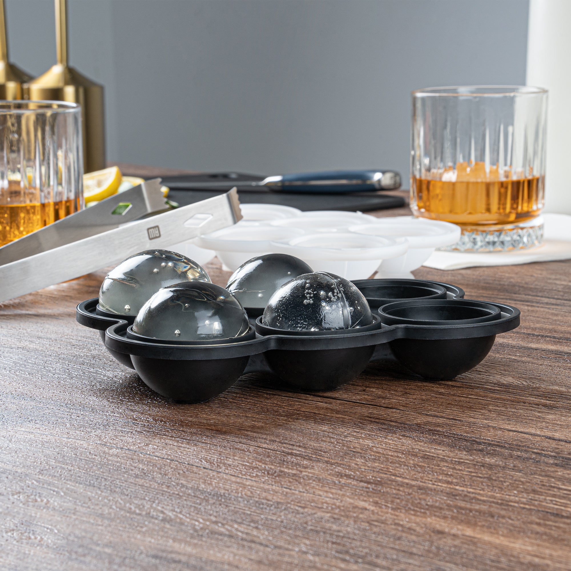 Bar Lux Black Silicone Ice Mold - 1 3/4" Sphere, 6 Compartments - 1 count box