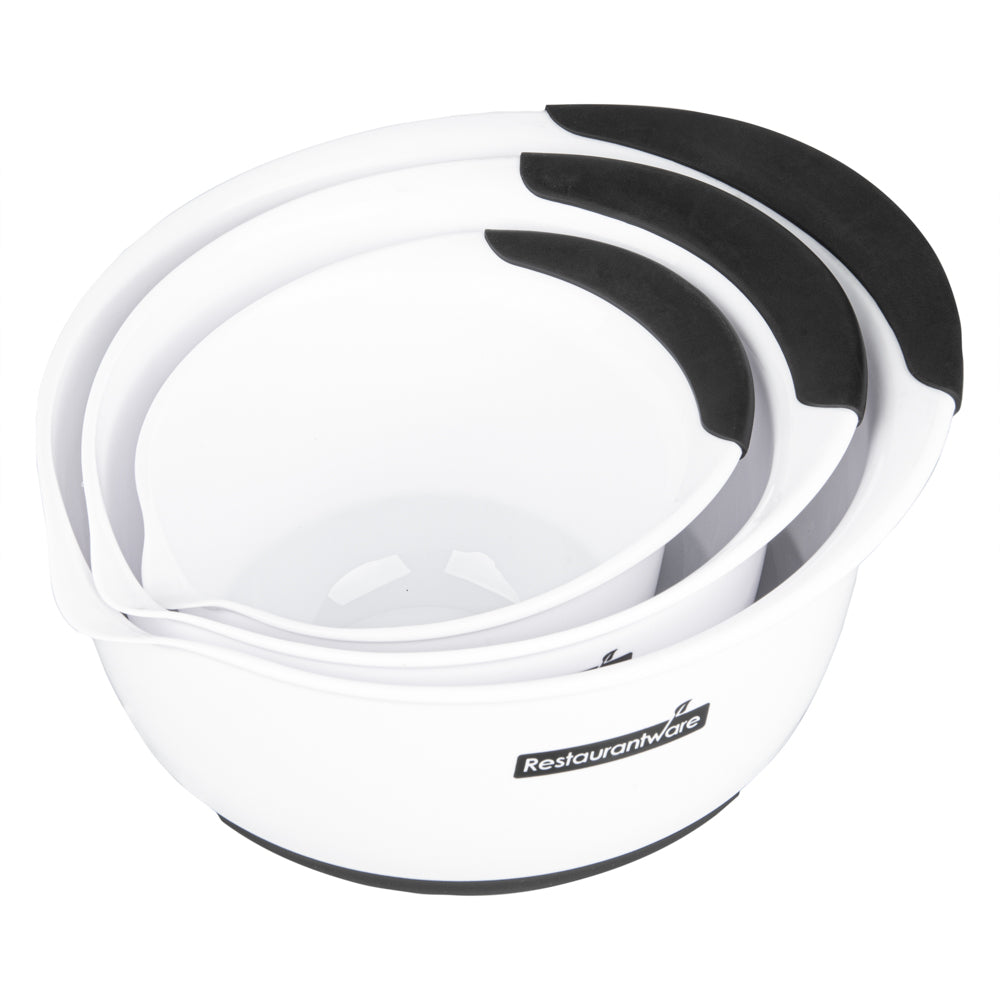 Comfy Grip White Plastic 3-Piece Mixing Bowl Set - with Pour Spout - 1 count box