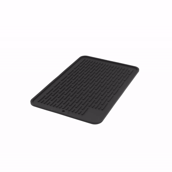Comfy Grip Rectangle Black Silicone Dish Drying Mat - 11 3/4" x 7 3/4" - 1 count box