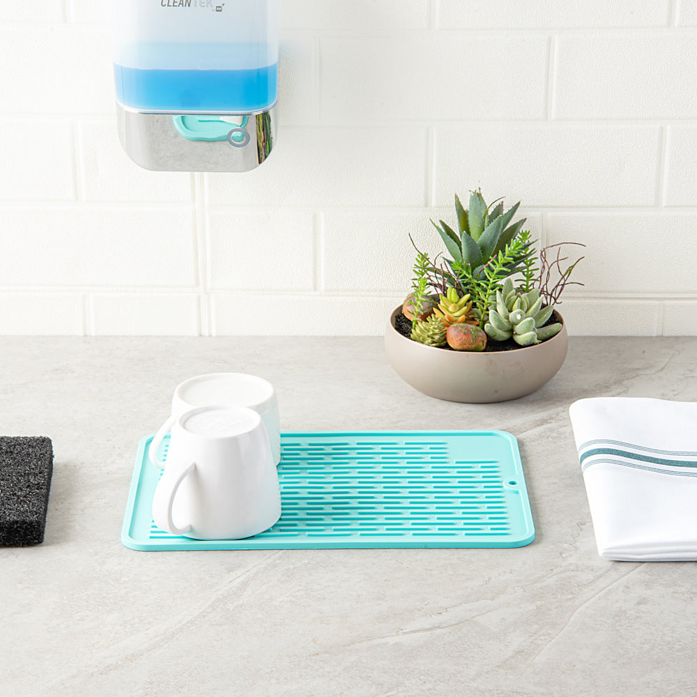 Comfy Grip Rectangle Turquoise Silicone Dish Drying Mat - 11 3/4" x 7 3/4" x 1/4" - 1 count box