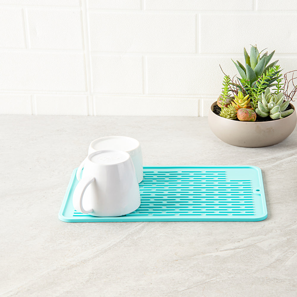 Comfy Grip Rectangle Turquoise Silicone Dish Drying Mat - 11 3/4" x 7 3/4" x 1/4" - 1 count box