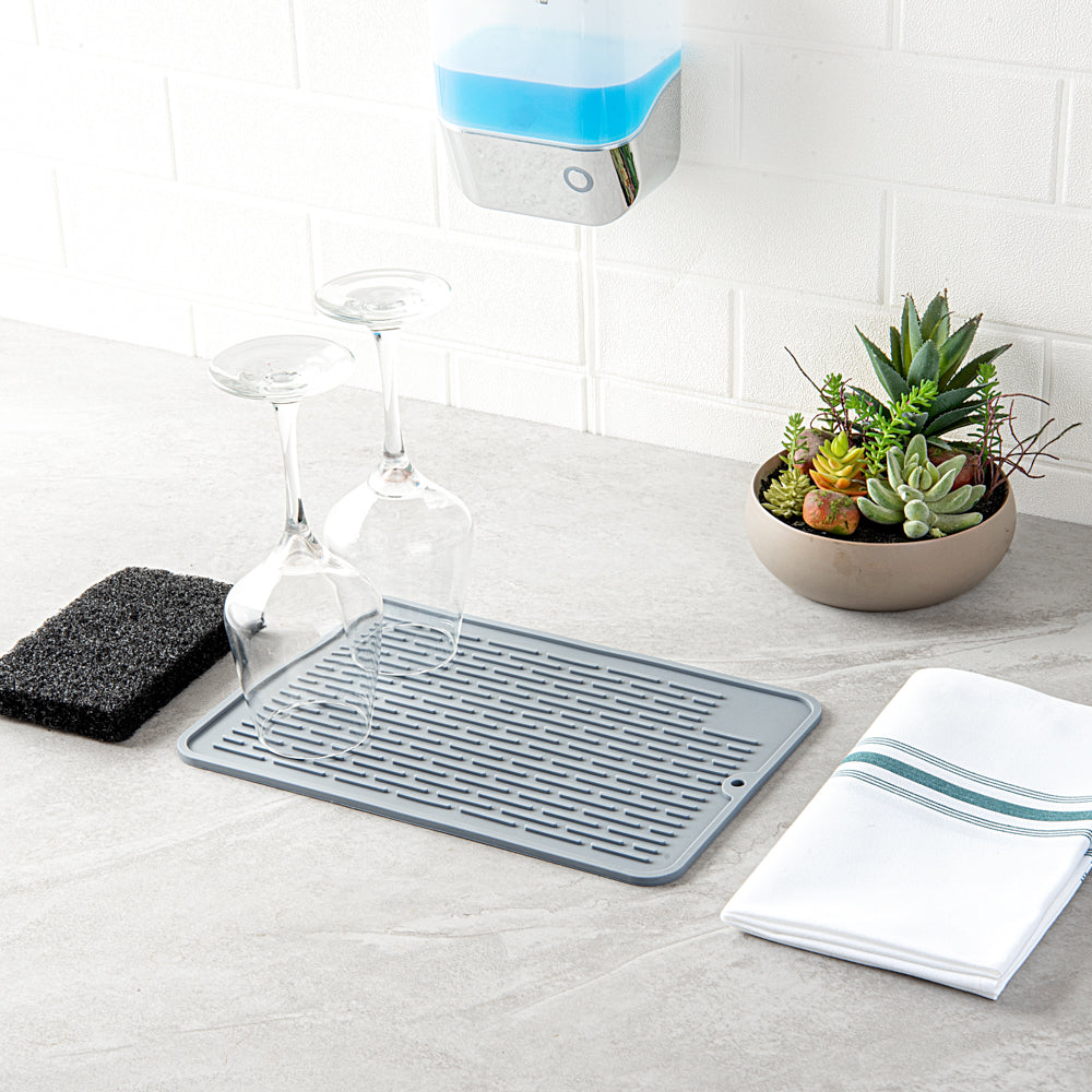 Comfy Grip Rectangle Gray Silicone Dish Drying Mat - 11 3/4" x 7 3/4" x 1/4" - 1 count box
