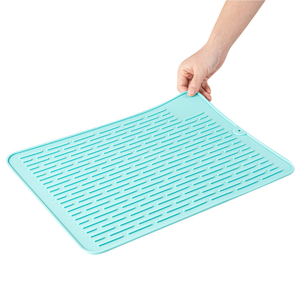 Comfy Grip Rectangle Turquoise Silicone Dish Drying Mat - 15 3/4" x 11 3/4" - 1 count box