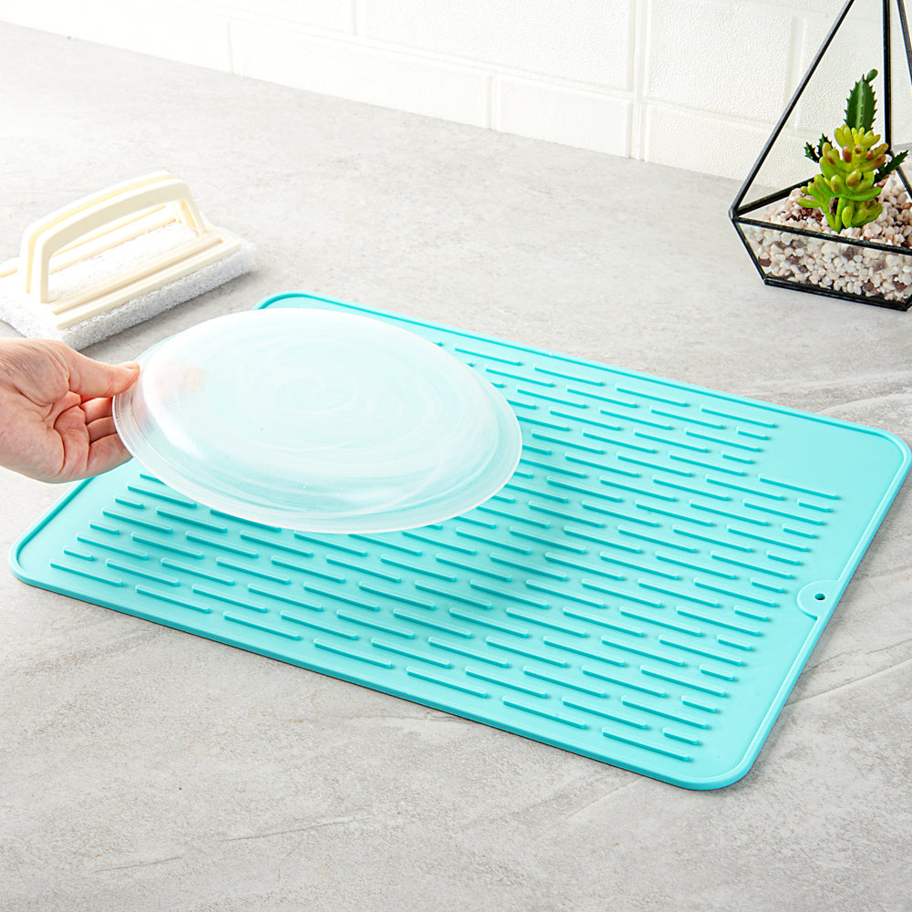 Comfy Grip Rectangle Turquoise Silicone Dish Drying Mat - 15 3/4" x 11 3/4" - 1 count box