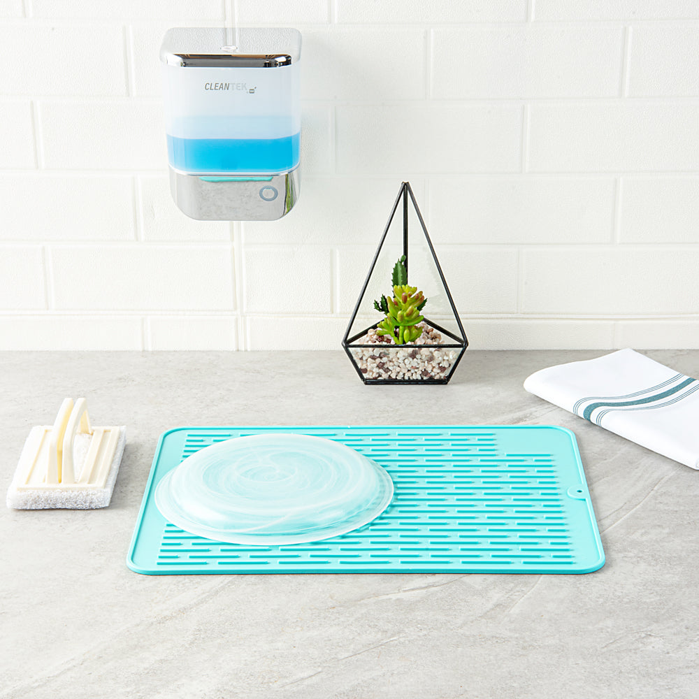 Comfy Grip Rectangle Turquoise Silicone Dish Drying Mat - 15 3/4" x 11 3/4" - 1 count box