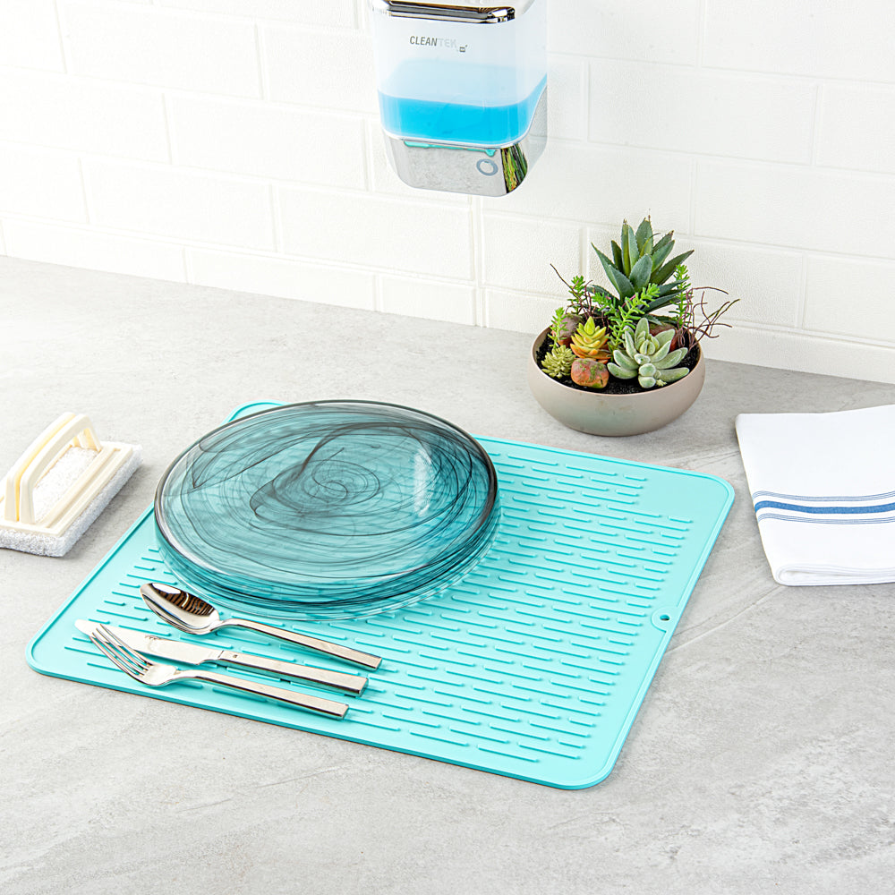 Comfy Grip Rectangle Turquoise Silicone Dish Drying Mat - 17 3/4" x 15 3/4" - 1 count box
