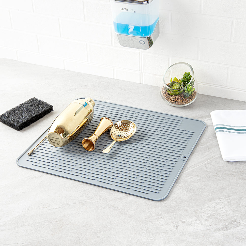 Comfy Grip Rectangle Gray Silicone Dish Drying Mat - 17 3/4" x 15 3/4" - 1 count box