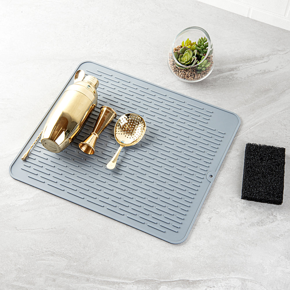 Comfy Grip Rectangle Gray Silicone Dish Drying Mat - 17 3/4" x 15 3/4" - 1 count box