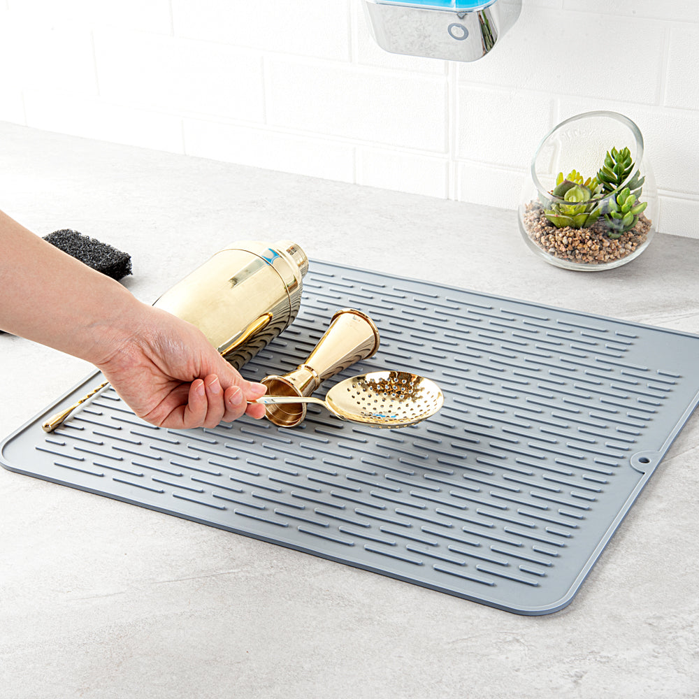 Comfy Grip Rectangle Gray Silicone Dish Drying Mat - 17 3/4" x 15 3/4" - 1 count box