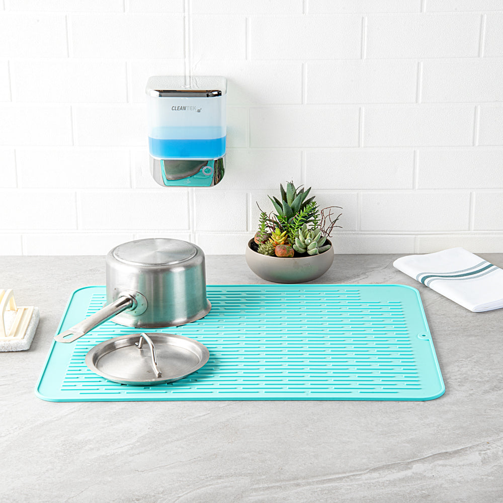 Comfy Grip Rectangle Turquoise Silicone Dish Drying Mat - 23" x 18" - 1 count box