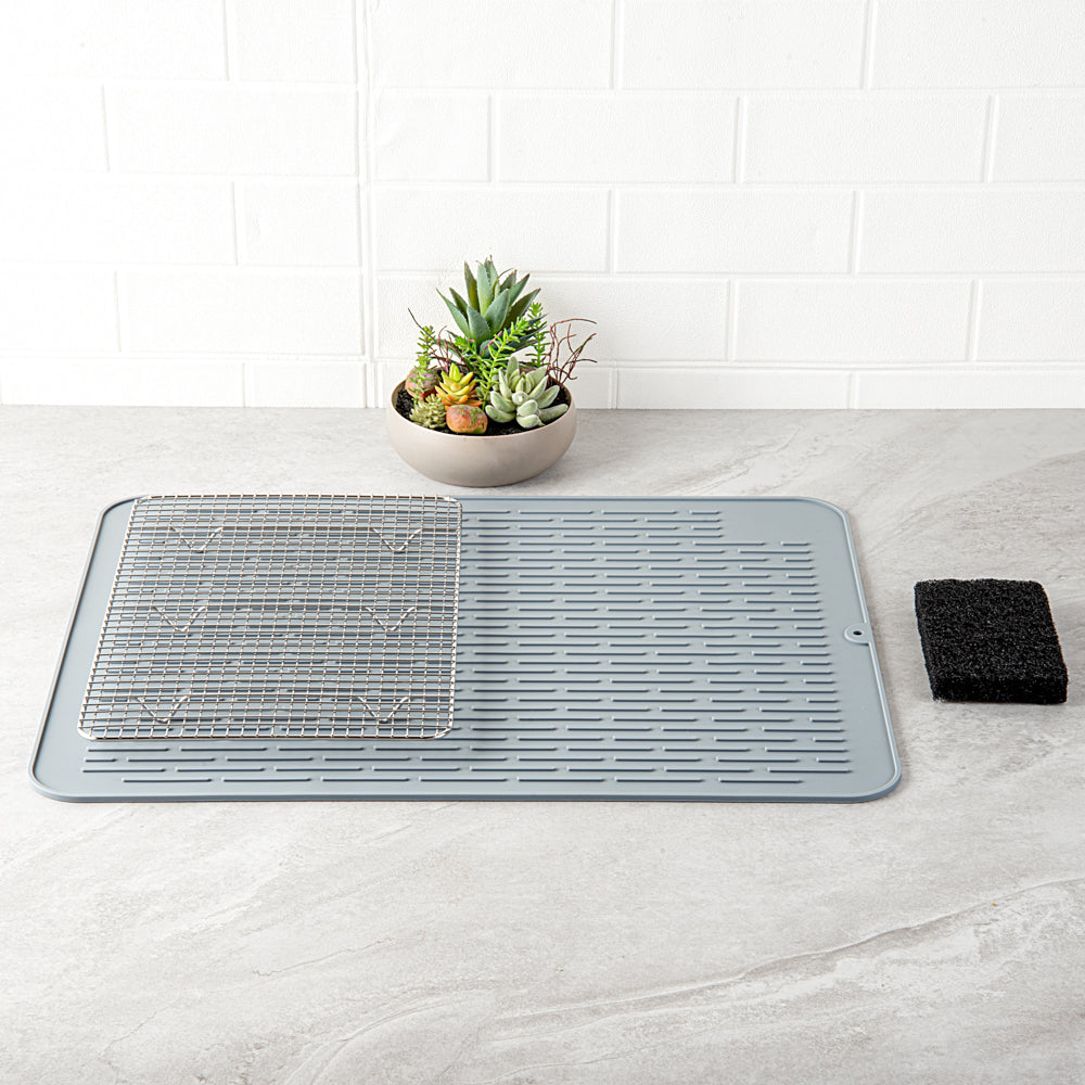 Comfy Grip Rectangle Gray Silicone Dish Drying Mat - 23" x 18" - 1 count box