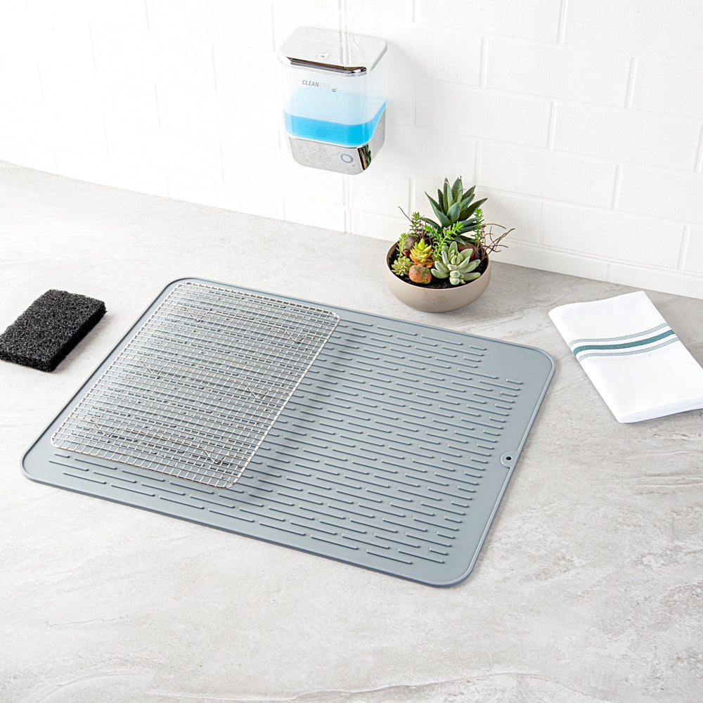 Comfy Grip Rectangle Gray Silicone Dish Drying Mat - 23" x 18" - 1 count box