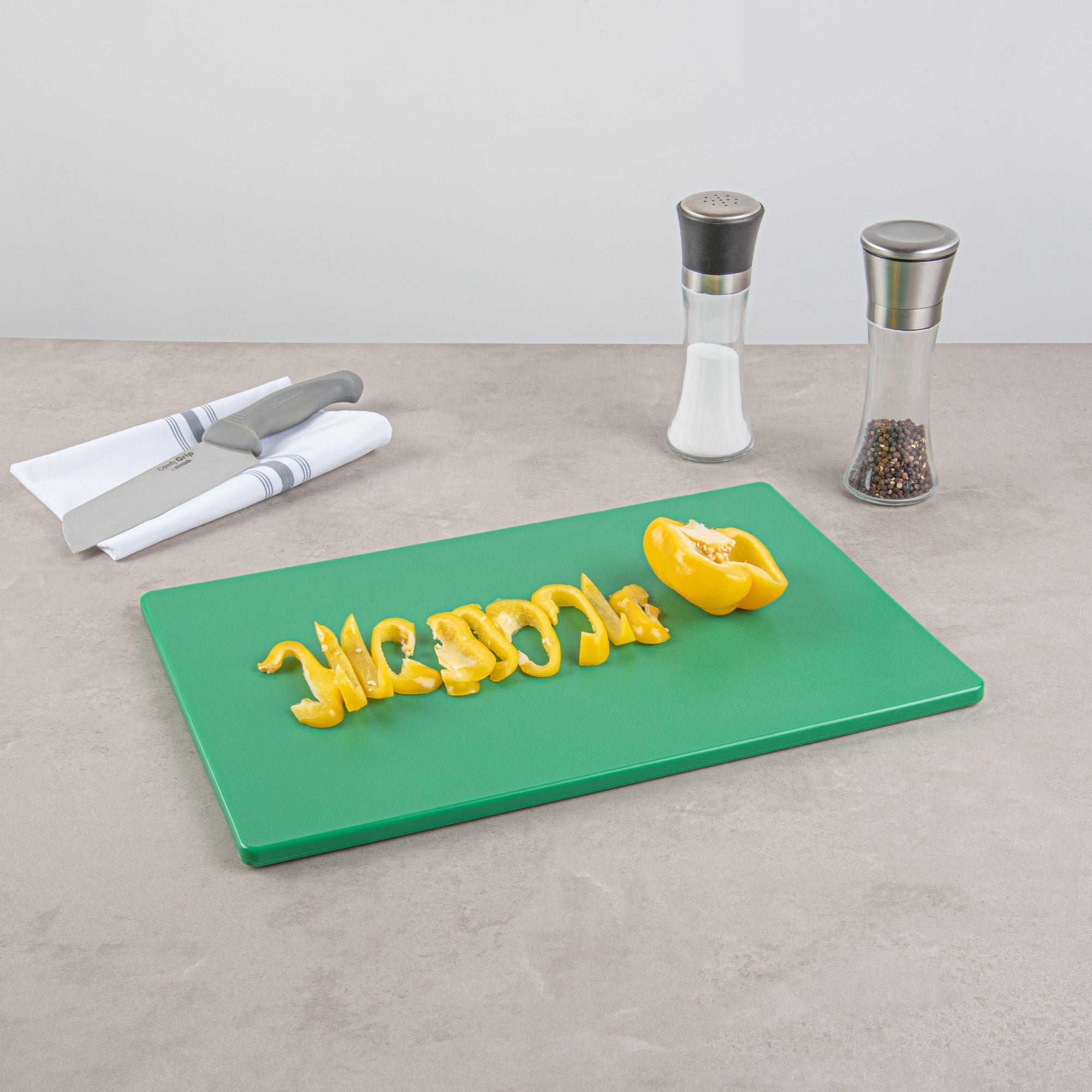 Chef 101 Green Plastic Cutting Board - 18" x 12" - 10 count box