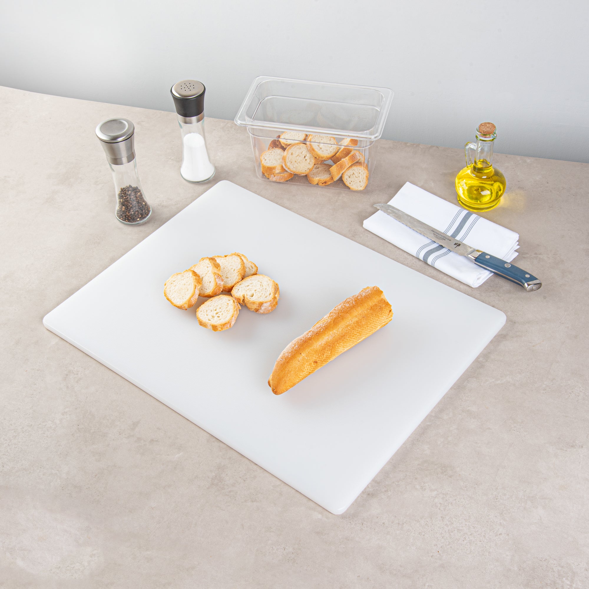 Chef 101 White Plastic Cutting Board - 24" x 18" x 1/2" - 10 count box