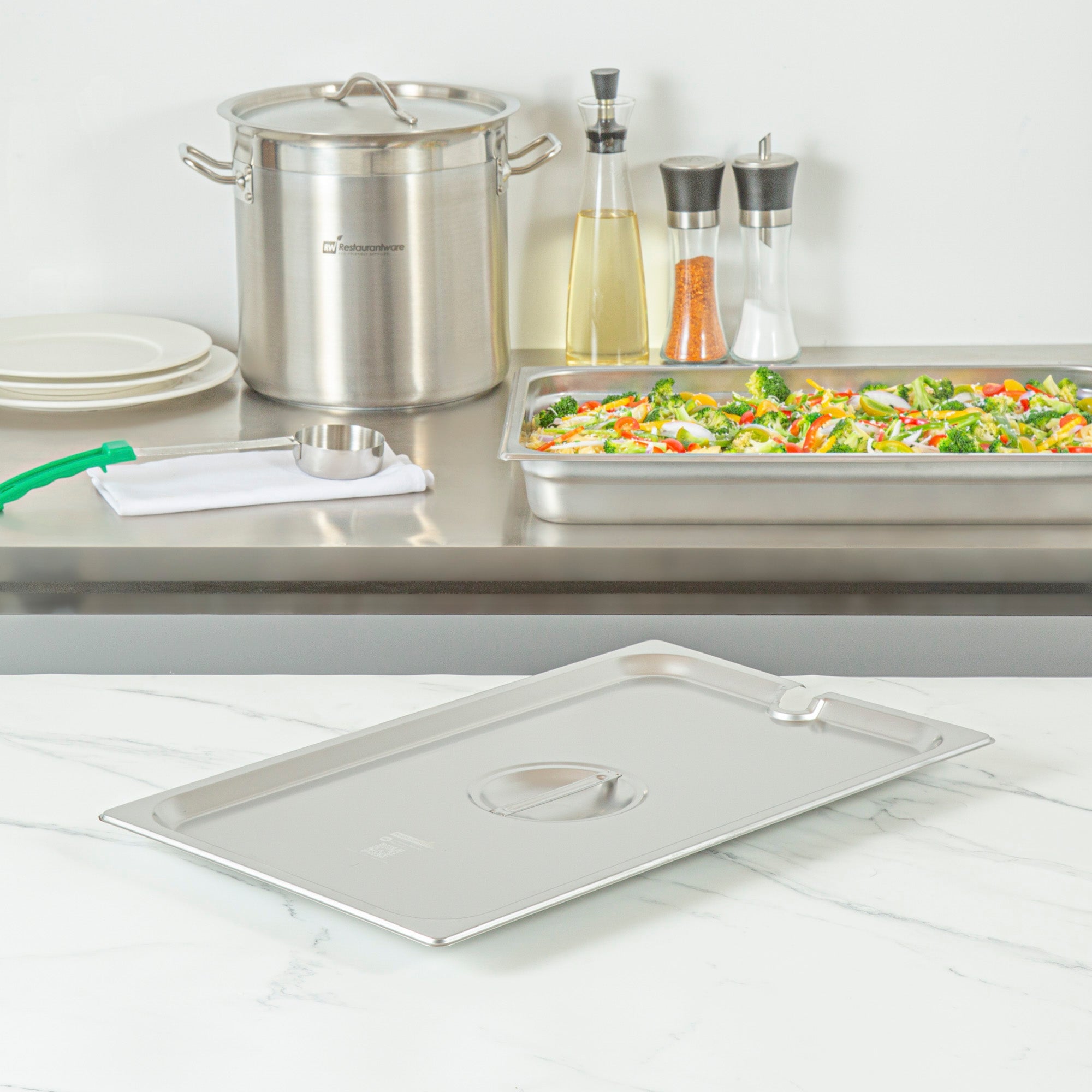 Kitchen Tek Stainless Steel Slotted Lid - Fits Full Size Steam Table Pan - 1 count box