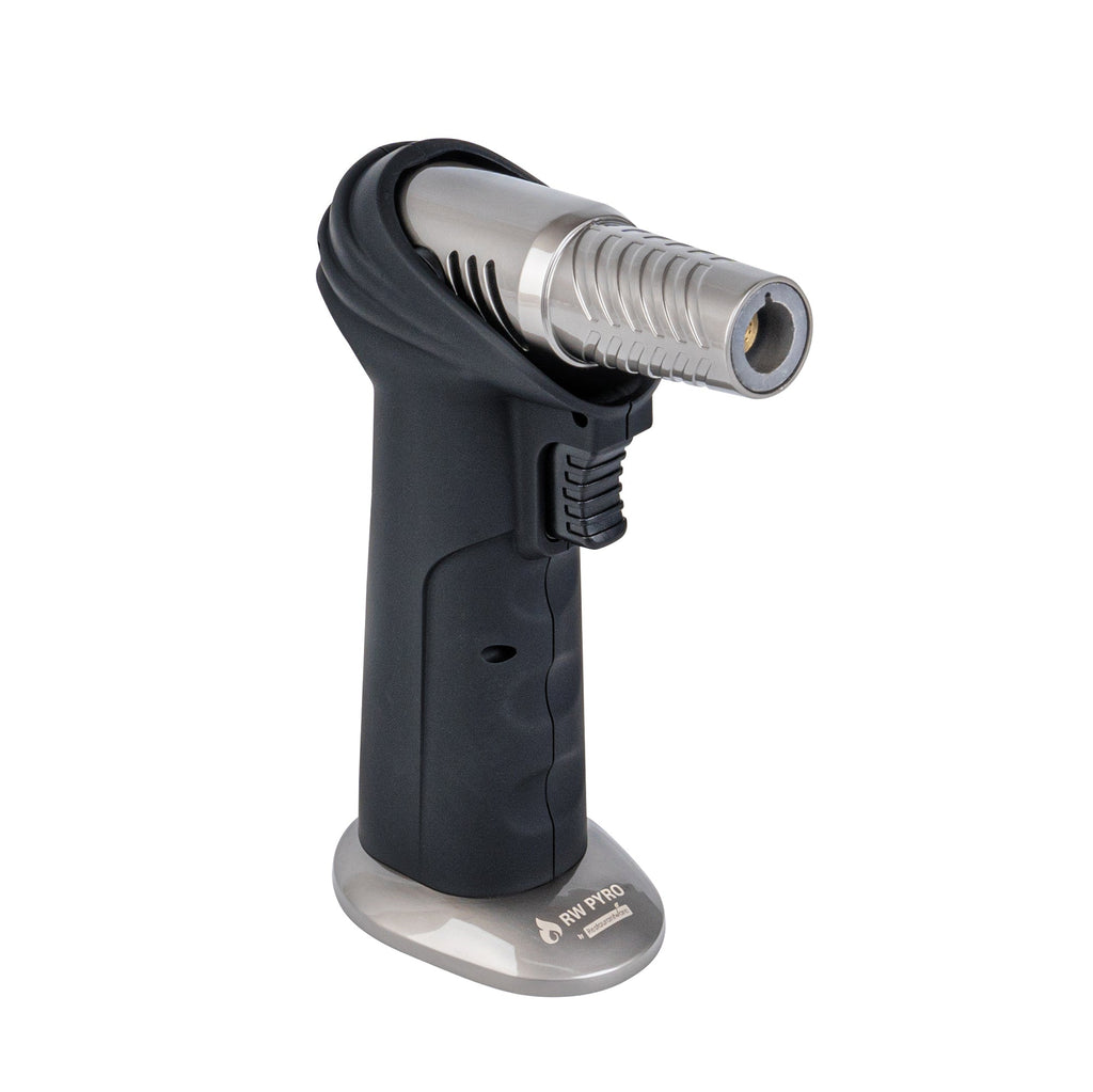 RW Pyro Black Butane Kitchen Torch - Adjustable Dial, Rotating Angle - 4 1/4'' x 2 3/4'' x 6'' - 1 count box
