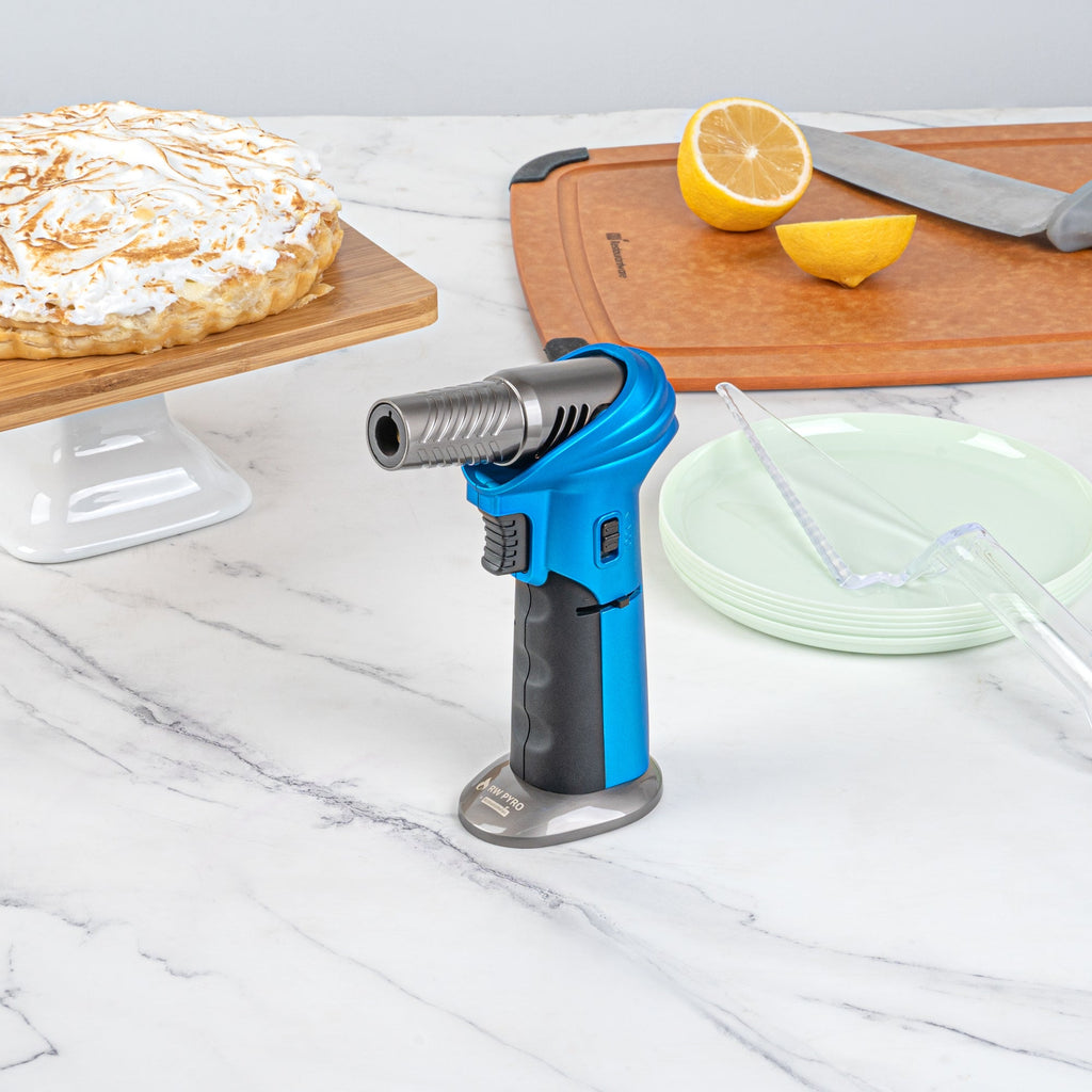 RW Pyro Blue Butane Kitchen Torch - Adjustable Dial, Rotating Angle - 4 1/4'' x 2 3/4'' x 6'' - 1 count box