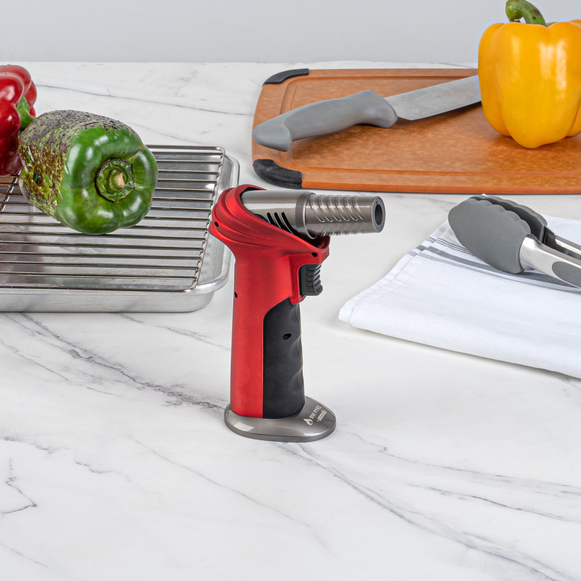 RW Pyro Red Butane Kitchen Torch - Adjustable Dial, Rotating Angle - 4 1/4'' x 2 3/4'' x 6'' - 1 count box