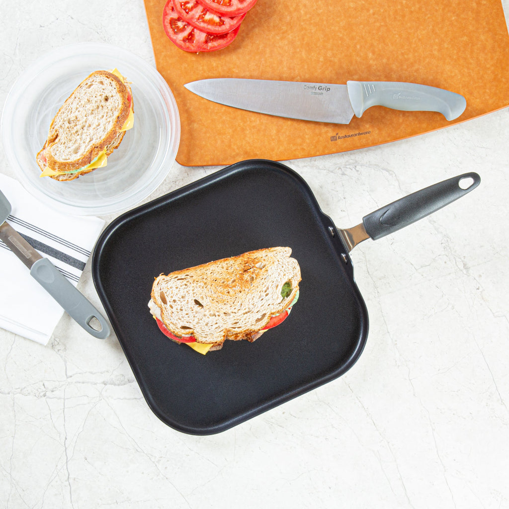 Met Lux Square Aluminum Griddle - Non-Stick, with Bakelite Handles - 11" - 10 count box