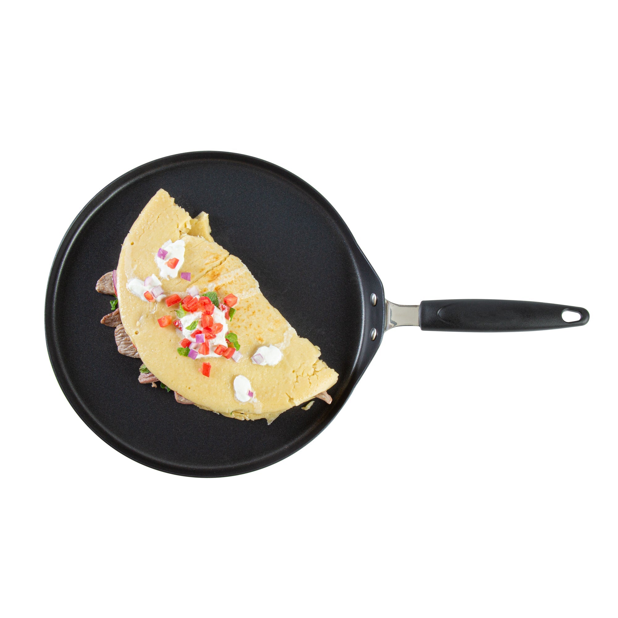 Met Lux Round Aluminum Griddle - Non-Stick, with Bakelite Handles - 12" - 10 count box