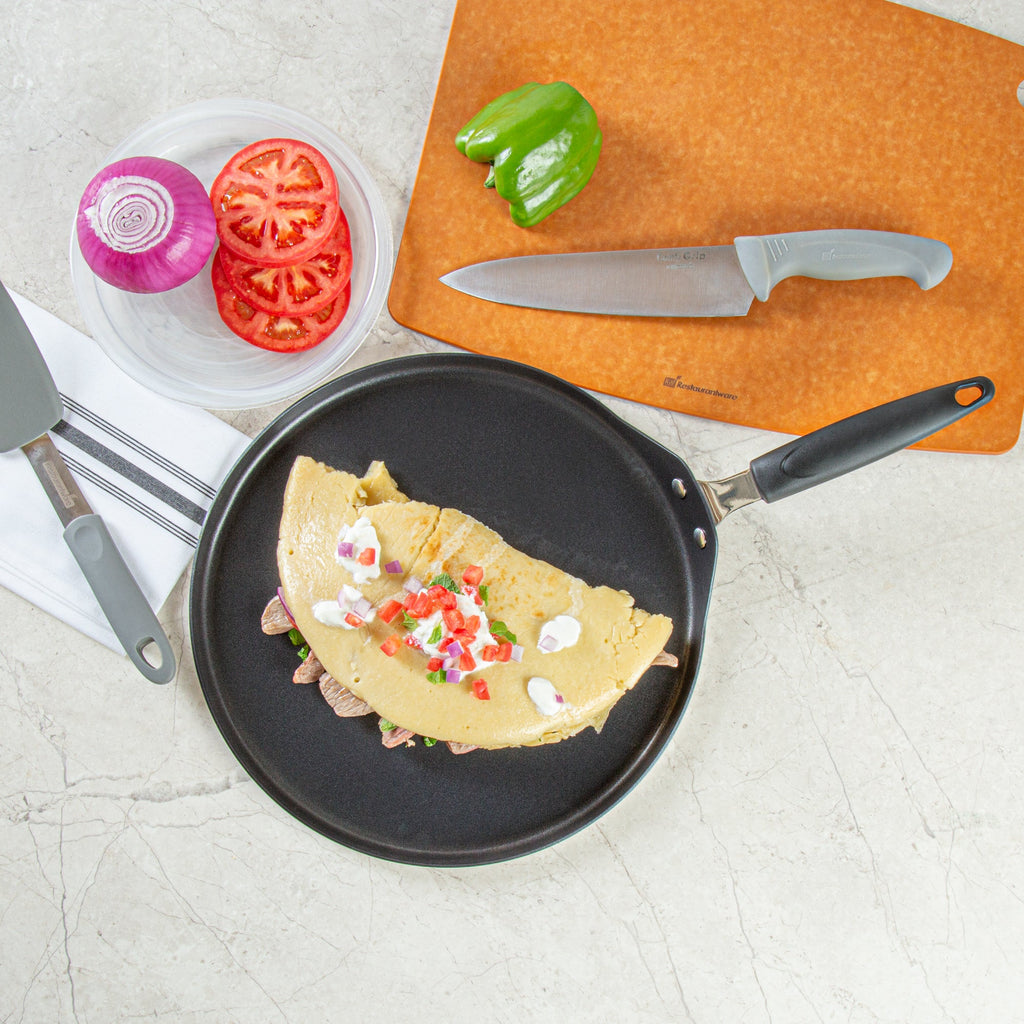 Met Lux Round Aluminum Griddle - Non-Stick, with Bakelite Handles - 12" - 10 count box