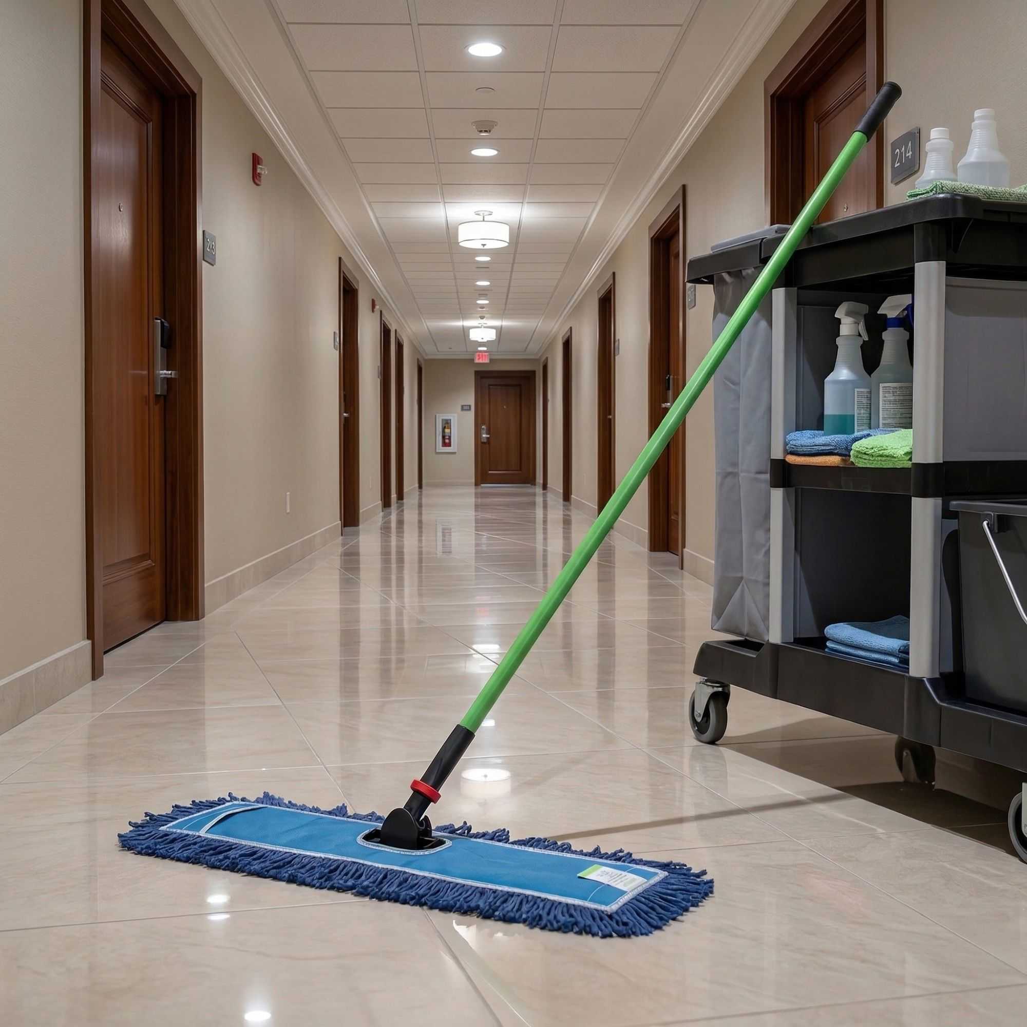 Clean Tek Professional Blue Cotton-Poly Blend Dust / Dry Mop - with 64" Handle - 24" x 5" - 1 count box