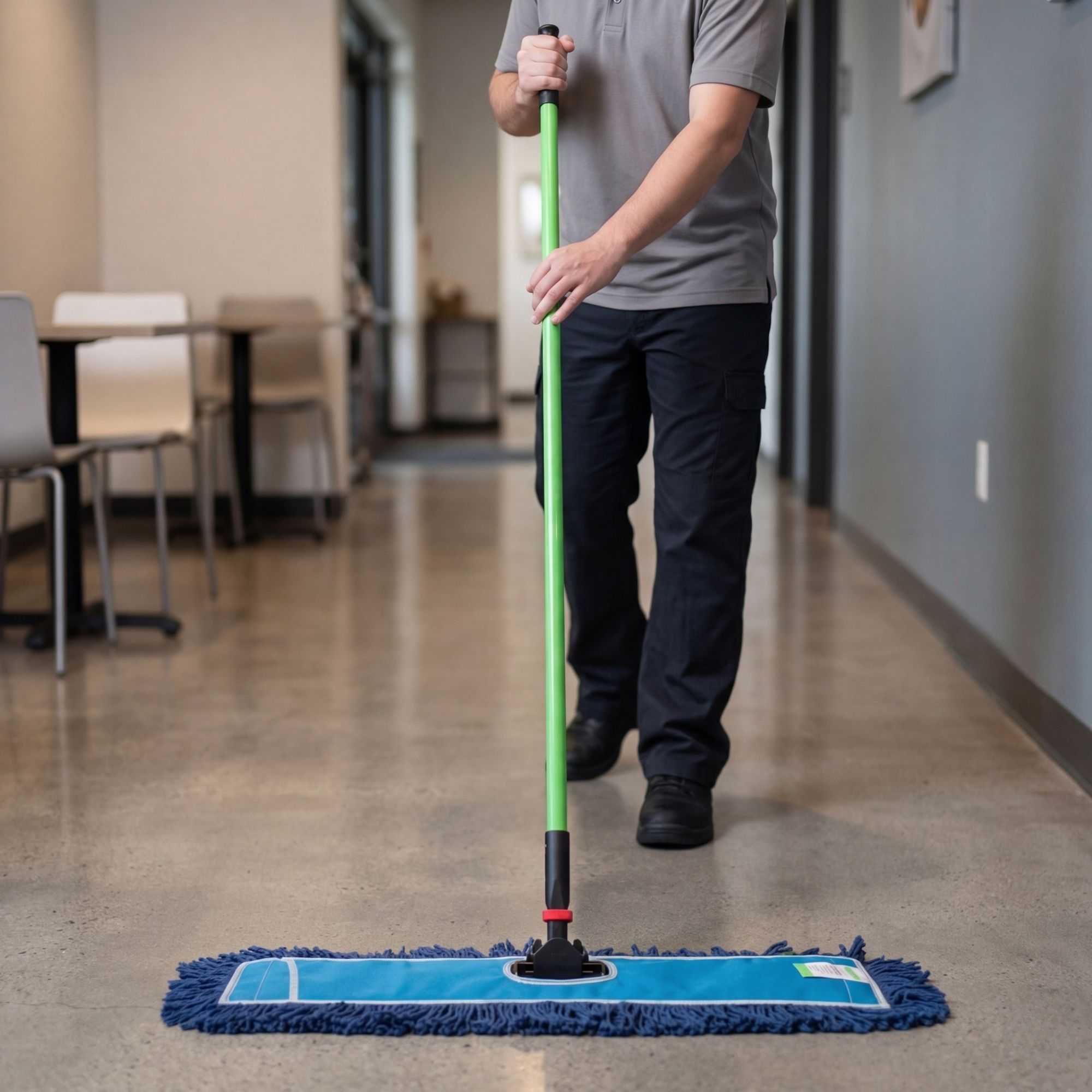 Clean Tek Professional Blue Cotton-Poly Blend Dust / Dry Mop - with 64" Handle - 24" x 5" - 1 count box