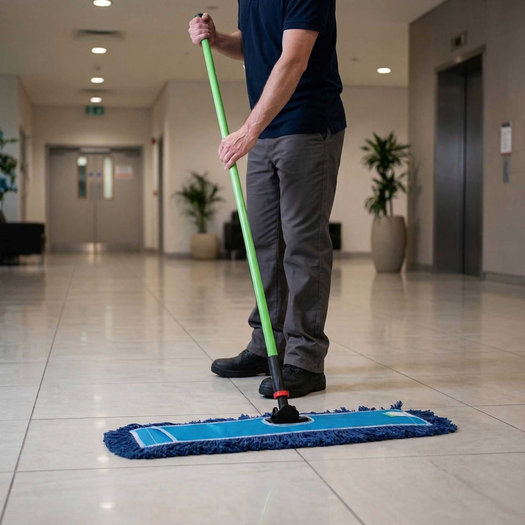 Clean Tek Professional Blue Cotton-Poly Blend Dust / Dry Mop - with 64" Handle - 35 3/4" x 5" - 1 count box