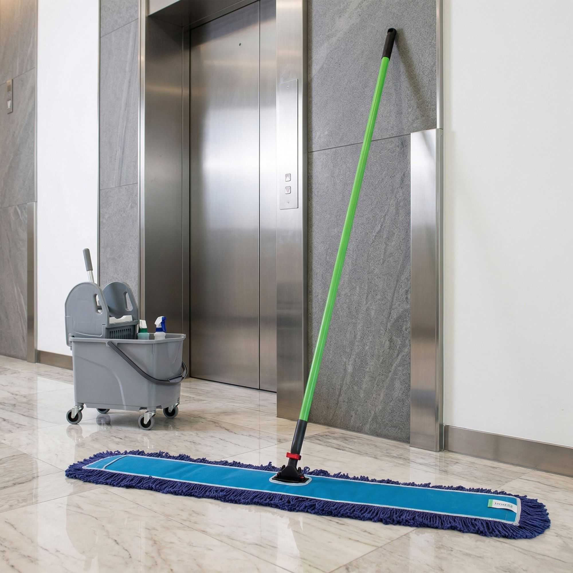 Clean Tek Professional Blue Cotton-Poly Blend Dust / Dry Mop - with 64" Handle - 48" x 5" - 1 count box