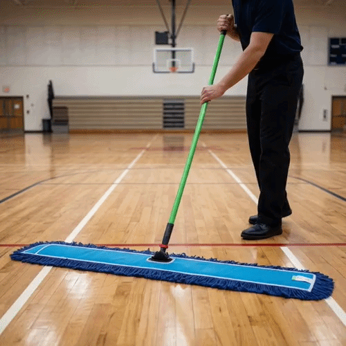 Clean Tek Professional Blue Cotton-Poly Blend Dust / Dry Mop - with 64" Handle - 48" x 5" - 1 count box