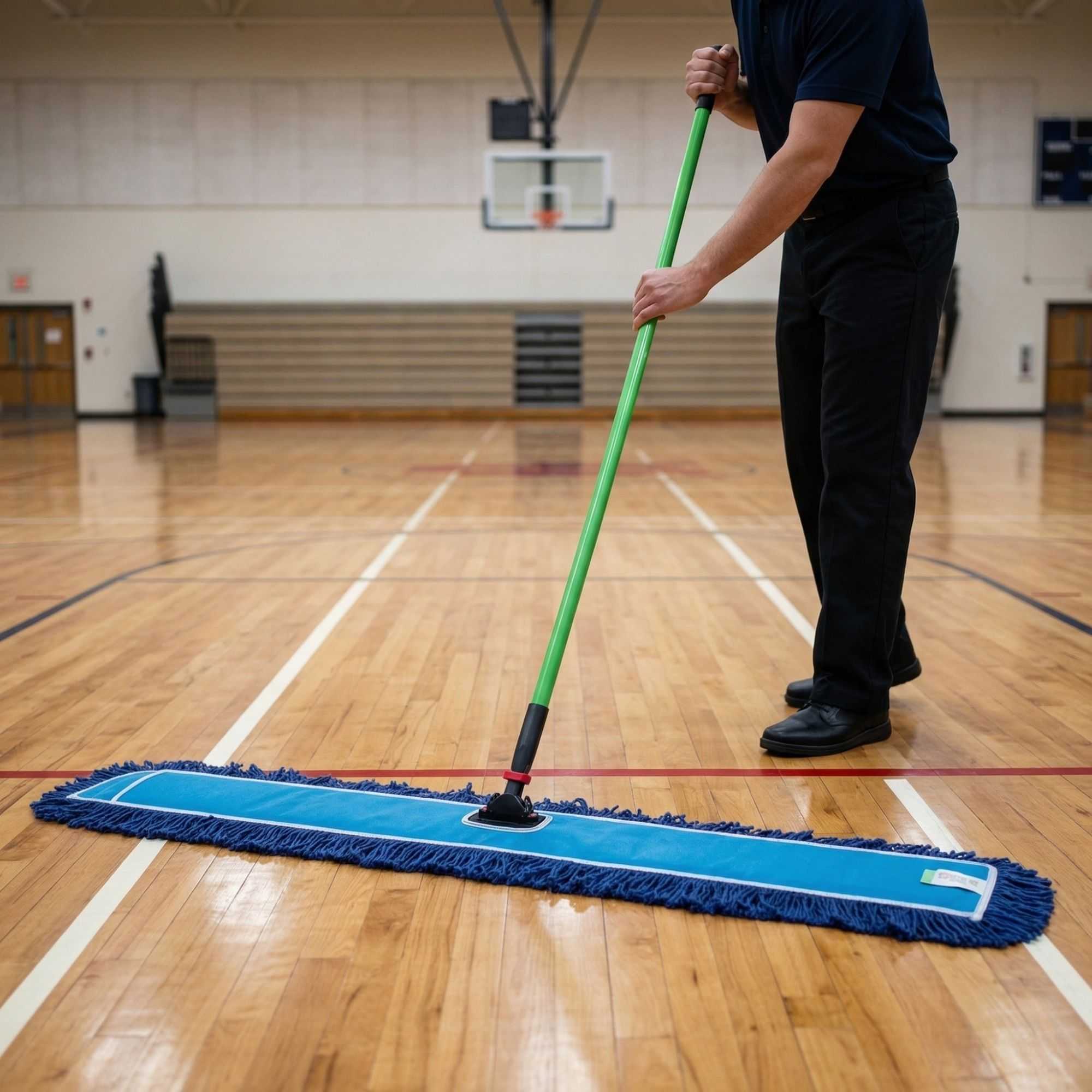 Clean Tek Professional Blue Cotton-Poly Blend Dust / Dry Mop - with 64" Handle - 48" x 5" - 1 count box