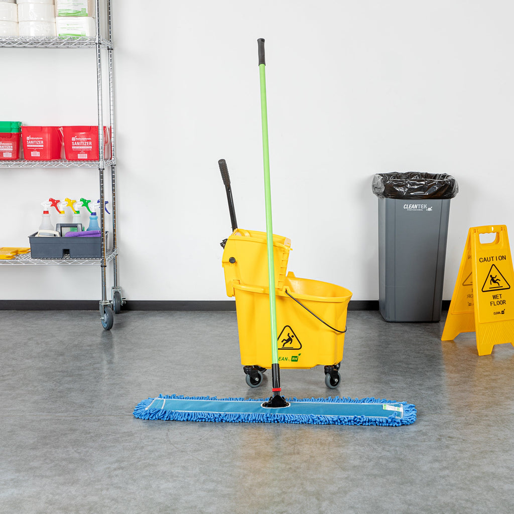 Clean Tek Professional Blue Microfiber Dust / Dry Mop - with 64" Handle - 35 3/4" x 5" - 1 count box