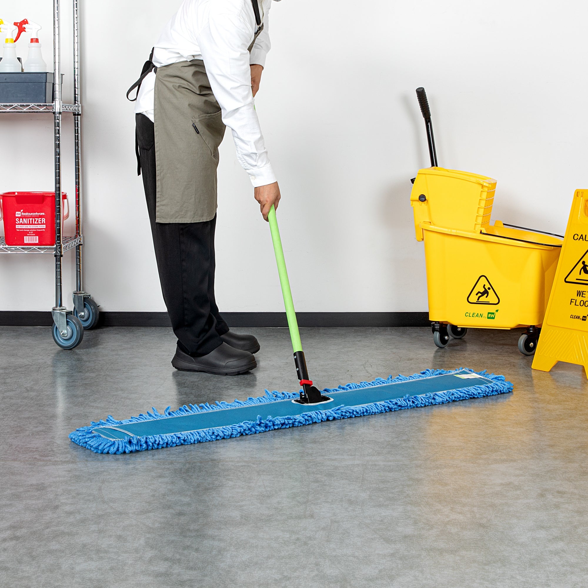 Clean Tek Professional Blue Microfiber Dust / Dry Mop - with 64" Handle - 48" x 5" - 1 count box