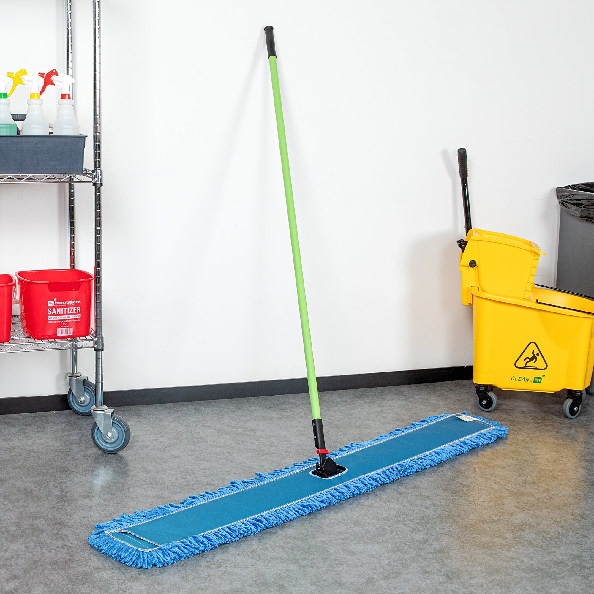 Clean Tek Professional Blue Microfiber Dust / Dry Mop - with 64" Handle - 59 3/4" x 5" - 1 count box