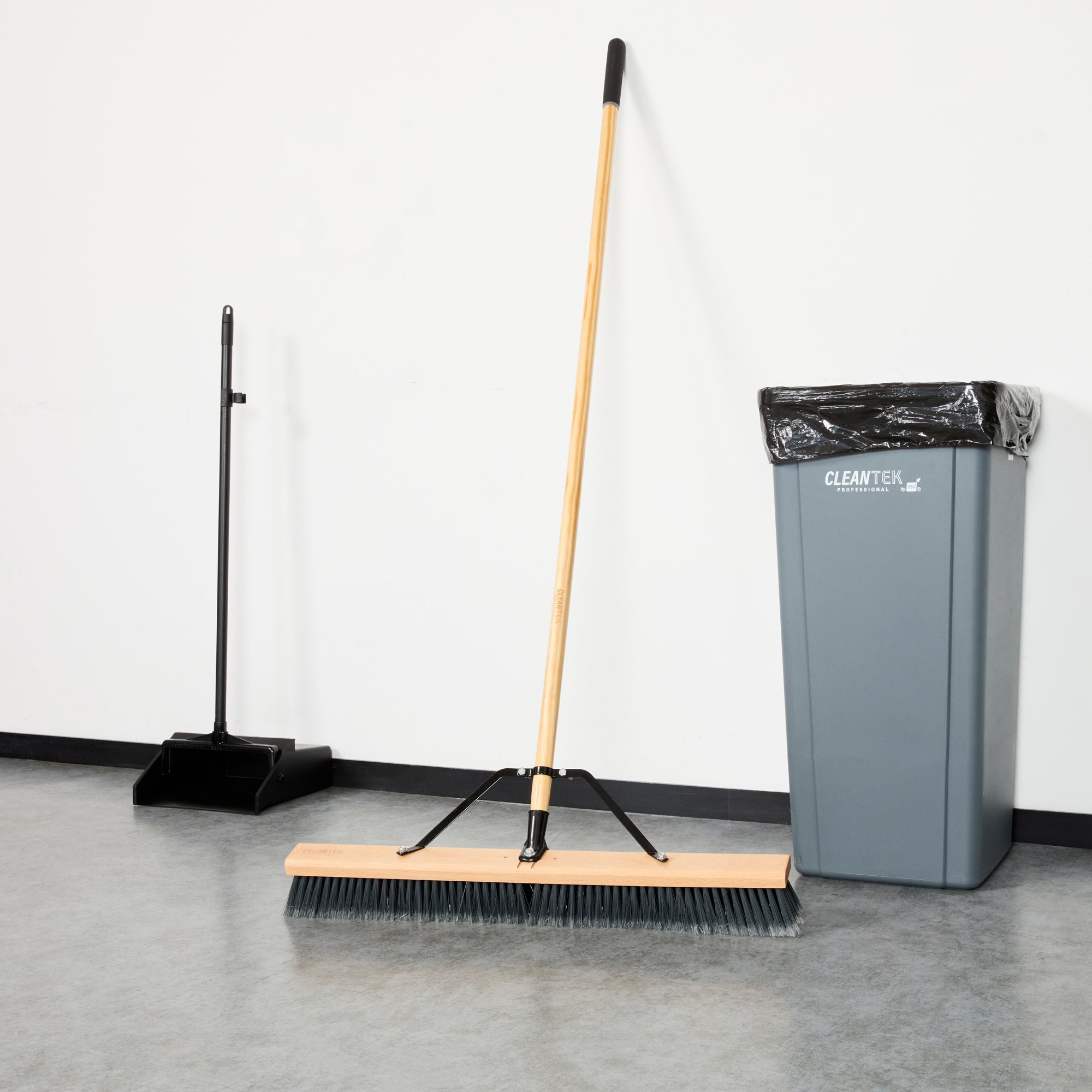 Clean Tek Professional 30" Contractor / Push Broom - with Medium Flagged Bristles, 60" Wood Handle - 1 count box