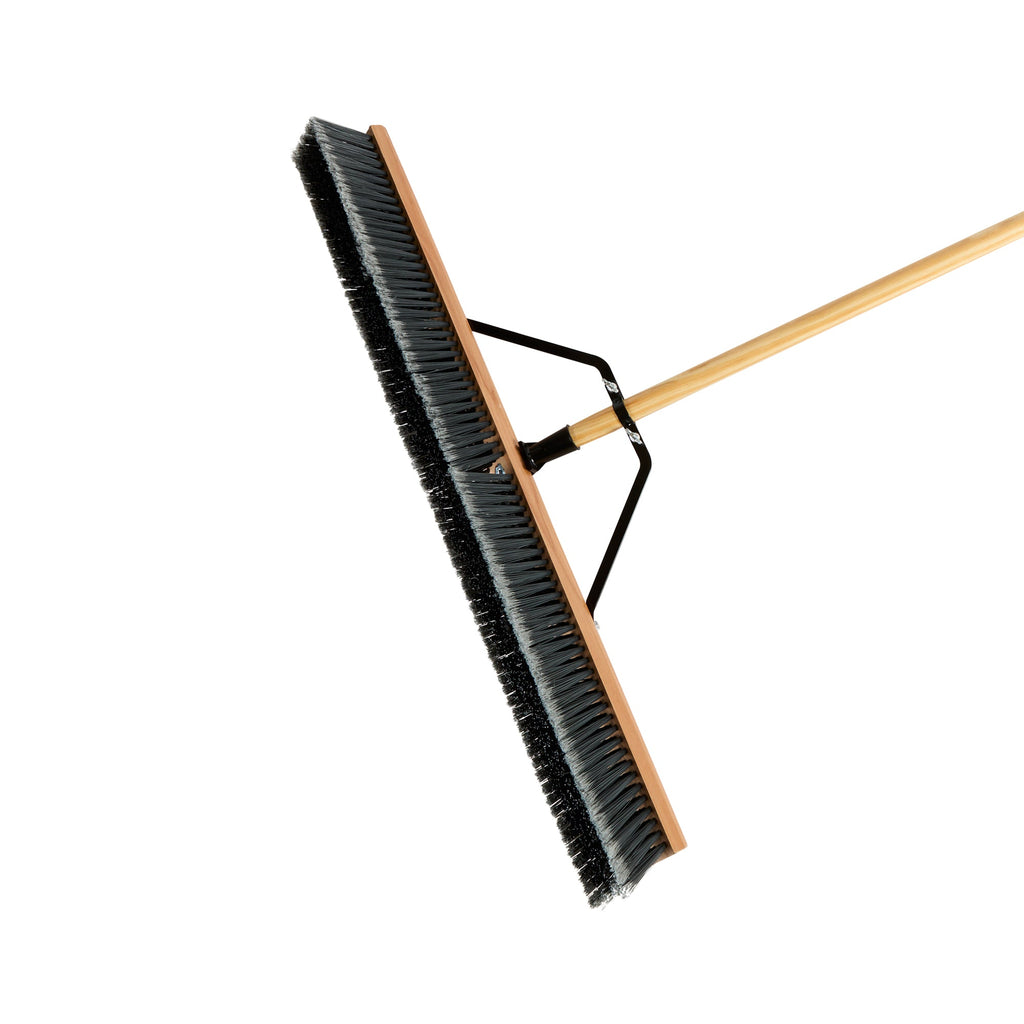 Clean Tek Professional 36" Contractor / Push Broom - with Medium Flagged Bristles, 60" Wood Handle - 1 count box